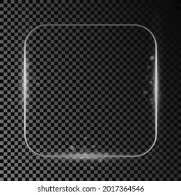 Silver glowing rounded square frame with sparkles isolated on dark transparent background. Shiny frame with glowing effects. Vector illustration