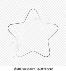 Silver glowing rounded star shape frame with sparkles isolated on transparent background. Shiny frame with glowing effects. Vector illustration