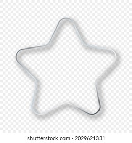 Silver glowing rounded star shape frame with shadow isolated on transparent background. Shiny frame with glowing effects. Vector illustration