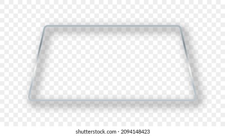 Silver glowing rounded trapezoid shape frame with shadow isolated on transparent background. Shiny frame with glowing effects. Vector illustration