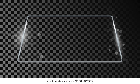 Silver glowing rounded trapezoid shape frame with sparkles isolated on dark transparent background. Shiny frame with glowing effects. Vector illustration