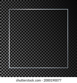 Silver glowing square frame isolated on dark transparent background. Shiny frame with glowing effects. Vector illustration.