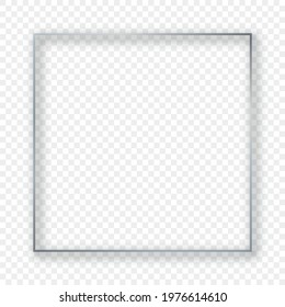 Silver glowing square frame with shadow isolated on transparent background. Shiny frame with glowing effects. Vector illustration.