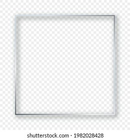 Silver glowing square frame with shadow isolated on transparent background. Shiny frame with glowing effects. Vector illustration.