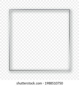 Silver glowing square frame with shadow isolated on transparent background. Shiny frame with glowing effects. Vector illustration.