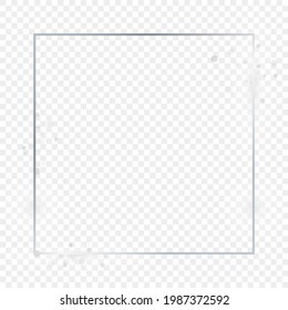 Silver glowing square frame with sparkles isolated on transparent background. Shiny frame with glowing effects. Vector illustration.