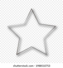 Silver glowing star shape frame with shadow isolated on transparent background. Shiny frame with glowing effects. Vector illustration.