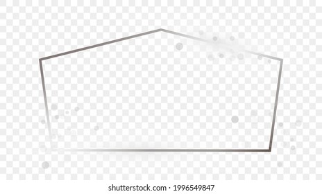Silber leuchtender Tetragon-Rahmen mit Funkeln einzeln auf transparentem Hintergrund. Leuchtender Rahmen mit leuchtenden Effekten. Vektorgrafik.