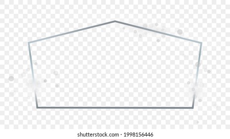 Silver glowing tetragon shape frame with sparkles isolated on transparent background. Shiny frame with glowing effects. Vector illustration.