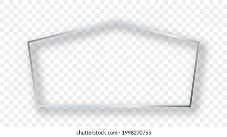 Silver glowing tetragon shape frame with shadow isolated on transparent background. Shiny frame with glowing effects. Vector illustration