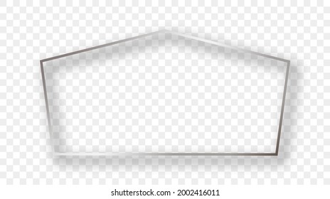Silver glowing tetragon shape frame with shadow isolated on transparent background. Shiny frame with glowing effects. Vector illustration