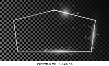 Silver glowing tetragon shape frame with sparkles isolated on dark transparent background. Shiny frame with glowing effects. Vector illustration