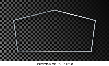 Silver glowing tetragon shape frame with shadow isolated on dark transparent background. Shiny frame with glowing effects. Vector illustration