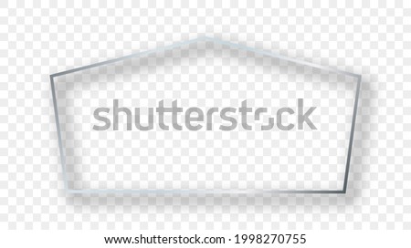 Silver glowing tetragon shape frame with shadow isolated on transparent background. Shiny frame with glowing effects. Vector illustration