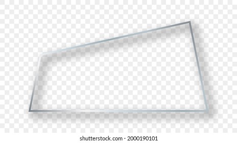 Silver glowing trapezoid shape frame with shadow isolated on transparent background. Shiny frame with glowing effects. Vector illustration