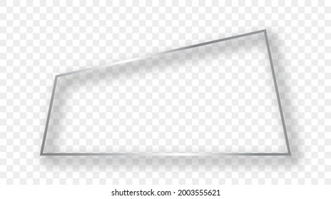 Silber leuchtende trapezische Form Rahmen mit Schatten einzeln auf transparentem Hintergrund. Leuchtender Rahmen mit leuchtenden Effekten. Vektorgrafik