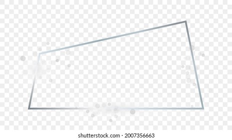 Silver glowing trapezoid shape frame with sparkles isolated on transparent background. Shiny frame with glowing effects. Vector illustration