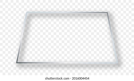 Silver glowing trapezoid shape frame with shadow isolated on transparent background. Shiny frame with glowing effects. Vector illustration