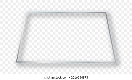 Silver glowing trapezoid shape frame with shadow isolated on transparent background. Shiny frame with glowing effects. Vector illustration