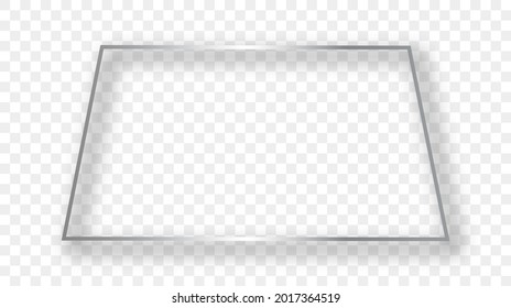 Silver glowing trapezoid shape frame with shadow isolated on transparent background. Shiny frame with glowing effects. Vector illustration