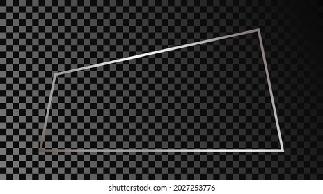 Silver glowing trapezoid shape frame isolated on dark transparent background. Shiny frame with glowing effects. Vector illustration.