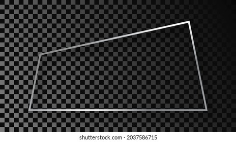 Silver glowing trapezoid shape frame with shadow isolated on dark transparent background. Shiny frame with glowing effects. Vector illustration