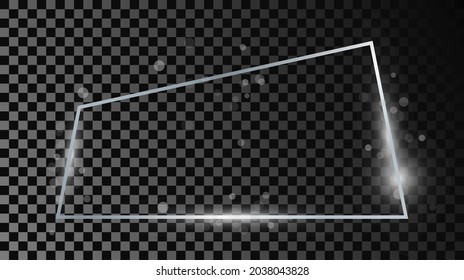 Silver glowing trapezoid shape frame with sparkles isolated on dark transparent background. Shiny frame with glowing effects. Vector illustration