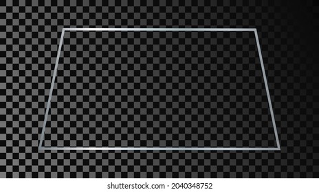 Silver glowing trapezoid shape frame isolated on dark transparent background. Shiny frame with glowing effects. Vector illustration