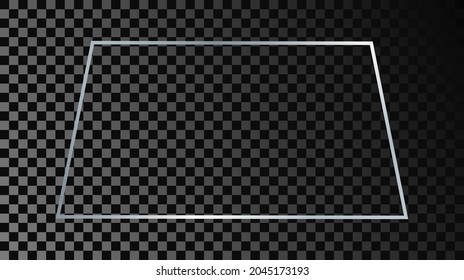 Silver glowing trapezoid shape frame isolated on dark transparent background. Shiny frame with glowing effects. Vector illustration