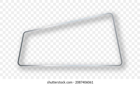 Silver glowing trapezoid shape frame with shadow isolated on transparent background. Shiny frame with glowing effects. Vector illustration