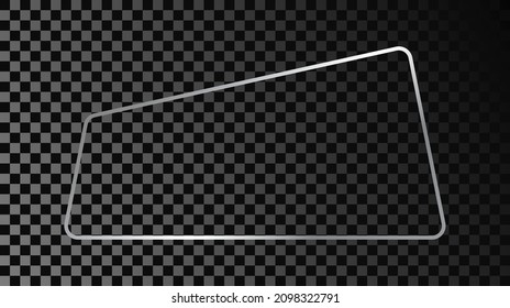 Silver glowing trapezoid shape frame isolated on dark transparent background. Shiny frame with glowing effects. Vector illustration