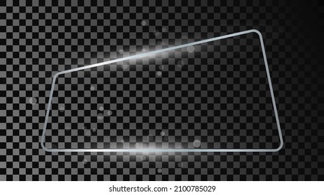 Silber leuchtende trapezische Form Rahmen mit Funkeln einzeln auf dunkeltransparentem Hintergrund. Leuchtender Rahmen mit leuchtenden Effekten. Vektorgrafik