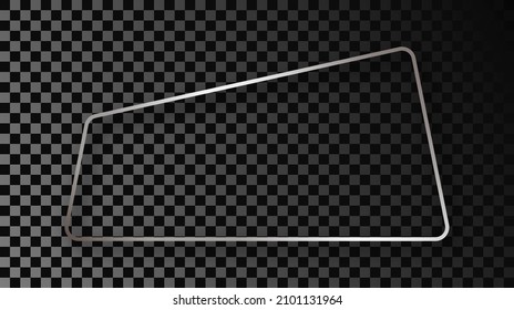 Silver glowing trapezoid shape frame with shadow isolated on dark transparent background. Shiny frame with glowing effects. Vector illustration