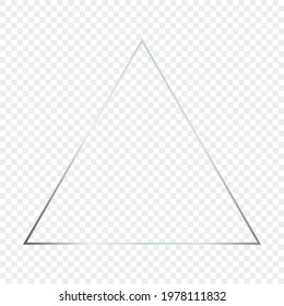 Silver glowing triangle frame isolated on transparent background. Shiny frame with glowing effects. Vector illustration.