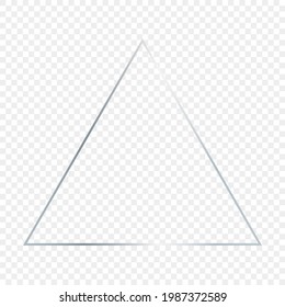 Silver glowing triangle frame isolated on transparent background. Shiny frame with glowing effects. Vector illustration.