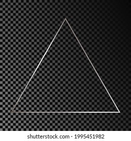 Silver glowing triangle frame isolated on dark transparent background. Shiny frame with glowing effects. Vector illustration
