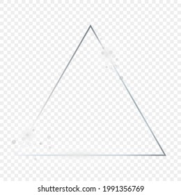 Silver glowing triangle frame with sparkles isolated on transparent background. Shiny frame with glowing effects. Vector illustration.