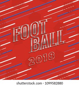 Silver Goal Net Style Logo Lettering Football 2018 in Ball Shape Blank Space Created by Repeating Lines - Blue Silver and White on Red Soccer Ball Texture Background - Vector Gradient Graphic Design