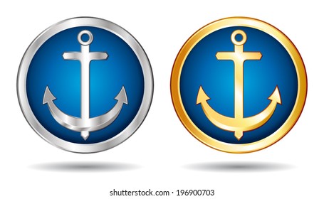 Silver and gold anchors vector  icons set.