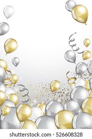 Silver and gold balloons and glitter festive card