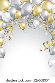 Silver and gold balloons and glitter festive card