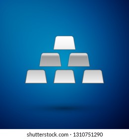 Silver Gold bars icon isolated on blue background. Banking business concept. Vector Illustration