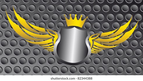 silver and gold blank emblem over gray background. illustration