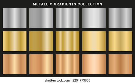 Silver, Gold, Bronze Or Metallic Color Gradient Ideas Set