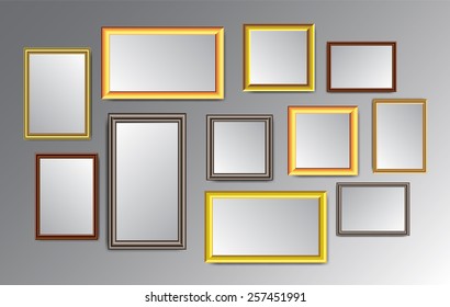 silver gold brown frame vector on wall.