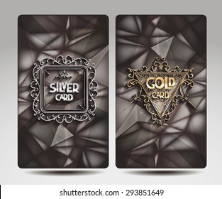 Silver and gold cards with the poligonal background