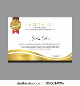 Silver Gold Certificate Design Template With Gold Badge And Red Ribbon