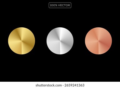 Silver gold circle gradient palette. Bronze aluminum brushed plate. Metal material radial glossy surface sheet. Holographic stainless steel texture background