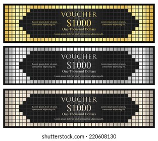 Silver, gold and copper gift voucher with square texture