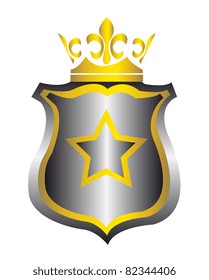 silver and gold emblem with crown isolated over white background